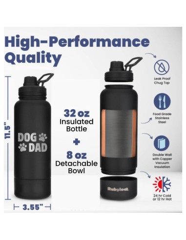 Botella de Agua Acero Inoxidable 32 oz Papá Perro - Tazón 8 oz