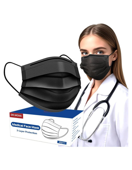 Mascarillas Desechables Negras 50 Pcs DR.MOXA 3 Capas Adultos
