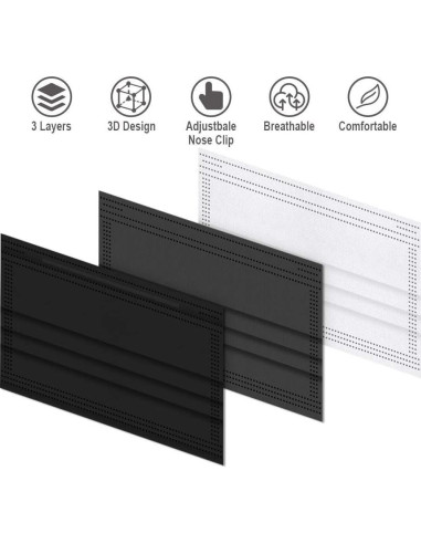 Mascarillas Desechables Negras 50 Pcs DR.MOXA 3 Capas Adultos