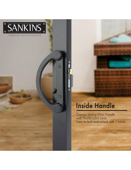 Juego de Tirador de Puerta Corredera SANKINS con Cerradura Negra Juego de Tirador de Puerta Corredera SANKINS con Cerradura Negra