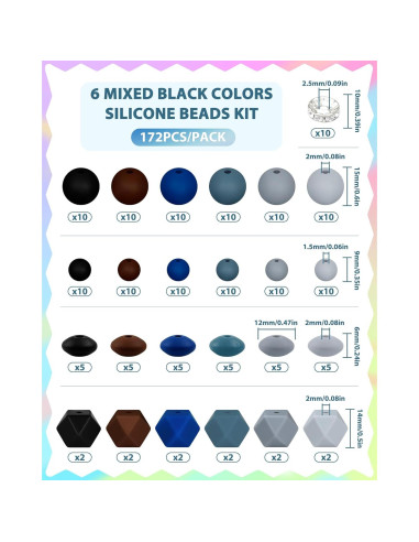 172PCS Perlas de Silicona FIVEIZERO para Manualidades - 6 Colores