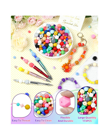 172PCS Perlas de Silicona FIVEIZERO para Manualidades - 6 Colores