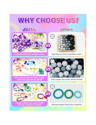 172PCS Perlas de Silicona FIVEIZERO para Manualidades - 6 Colores