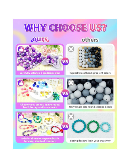 172PCS Perlas de Silicona FIVEIZERO para Manualidades - 6 Colores