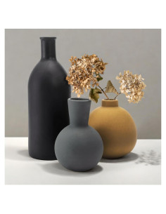 Juego de 3 Jarrones de Cerámica YIMITEE Vintage Neutros