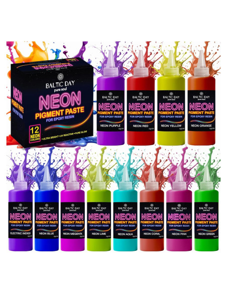Pasta de Pigmento Neón para Resina Epóxica Baltic Day - 12 Colores 15g