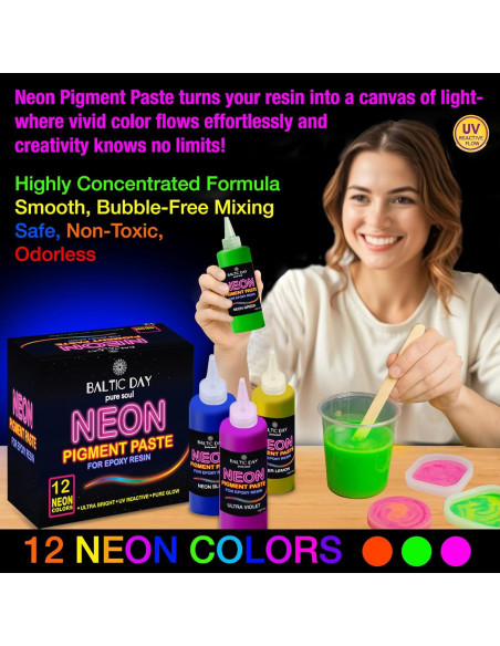 Pasta de Pigmento Neón para Resina Epóxica Baltic Day - 12 Colores 15g