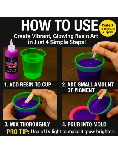 Pasta de Pigmento Neón para Resina Epóxica Baltic Day - 12 Colores 15g