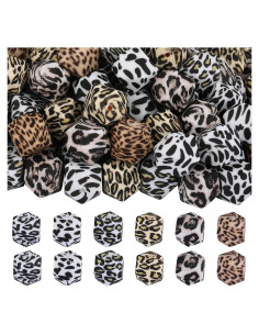 54 Perlas de Silicona Leopardo 14mm Hexagonales para Joyería