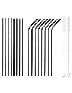 Juego de 18 Pajitas Reutilizables HOMQUEN de Acero Inoxidable Negro