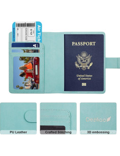 Portafolio de Pasaporte Deziliao Verde Aqua con Bloqueo RFID 2