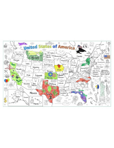 Póster para Colorear Mapa de EE. UU. PartyGarden 137x83 cm