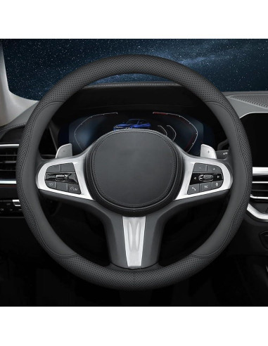 Cubierta de volante de coche HAOTULE cuero Nappa 37-38.5cm negra
