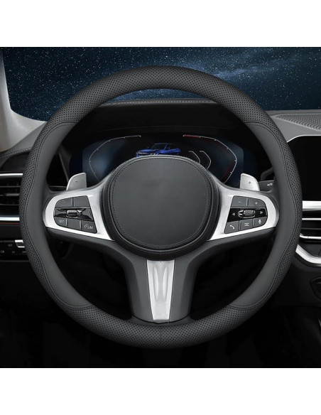Cubierta de volante de coche HAOTULE cuero Nappa 37-38.5cm negra