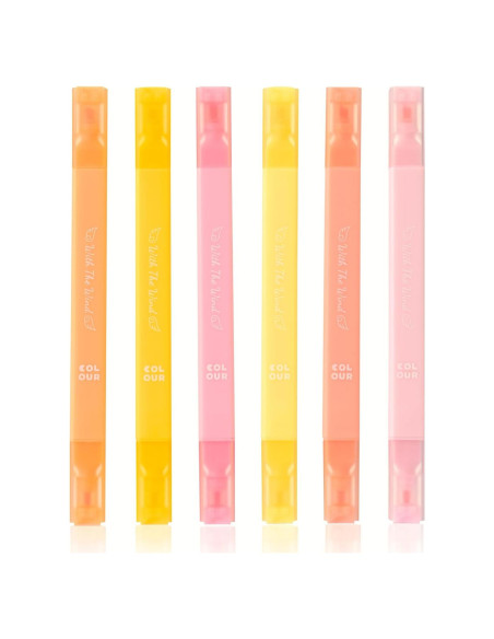 6 Marcadores Doble Punta Konket Multicolor Punta Chaflán 5mm