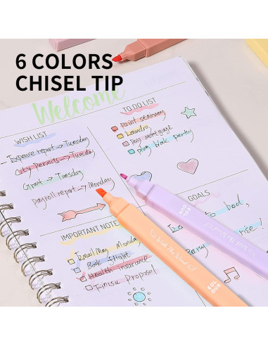 6 Marcadores Doble Punta Konket Multicolor Punta Chaflán 5mm