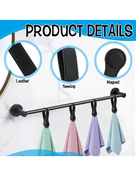Clips de Toalla de Cocina CODOHI 4 Pcs Cuero Negro con Imanes