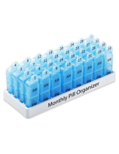 Organizador de Pastillas Mensual Daviky 30 Días AM PM Azul