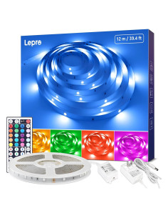 Tira LED RGB 12m Lepro con control remoto 44 teclas 24V