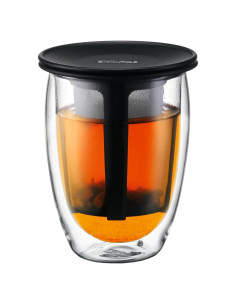 Colador de Té Bodum 12oz con Tapa Doble Pared Vidrio Negro