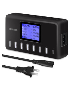 Cargador USB Slitinto 60W 8 Puertos con Pantalla LCD