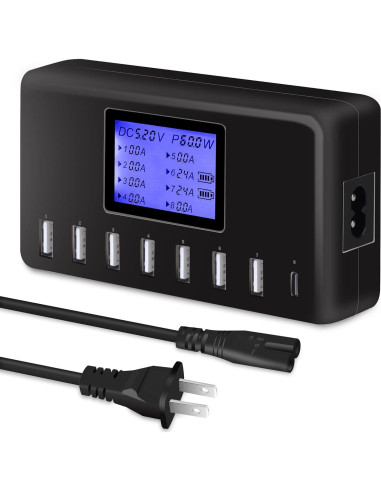 Cargador USB Slitinto 60W 8 Puertos con Pantalla LCD