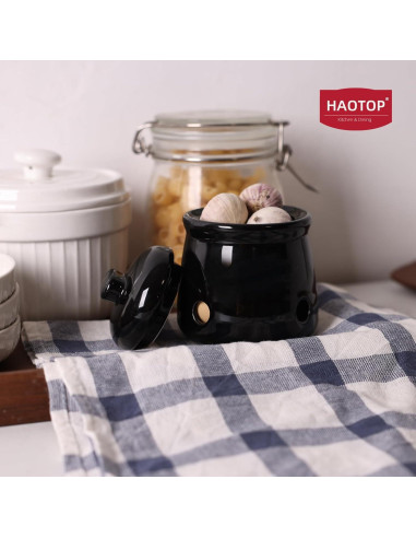 Conservador de Ajo Mini HAOTOP de Cerámica con Tapa Negra