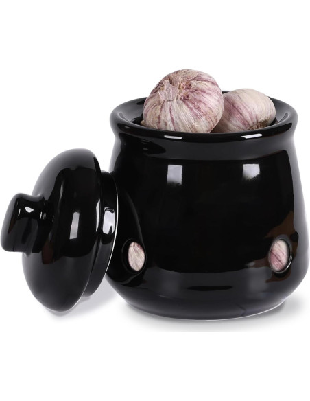 Conservador de Ajo Mini HAOTOP de Cerámica con Tapa Negra