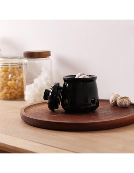 Conservador de Ajo Mini HAOTOP de Cerámica con Tapa Negra