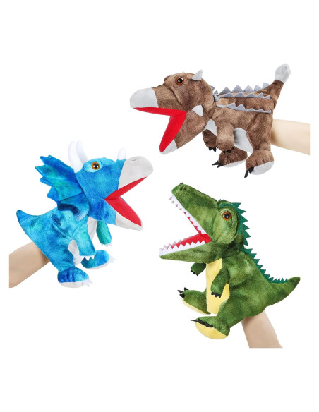 3 Marionetas de Mano de Dinosaurio de Peluche Noetoy 26.67 cm