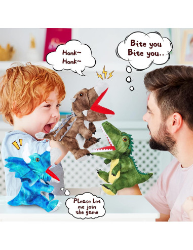 3 Marionetas de Mano de Dinosaurio de Peluche Noetoy 26.67 cm