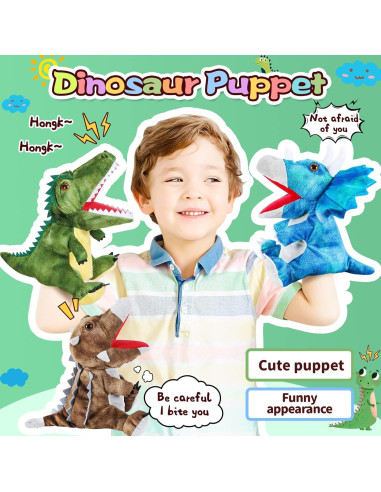 3 Marionetas de Mano de Dinosaurio de Peluche Noetoy 26.67 cm