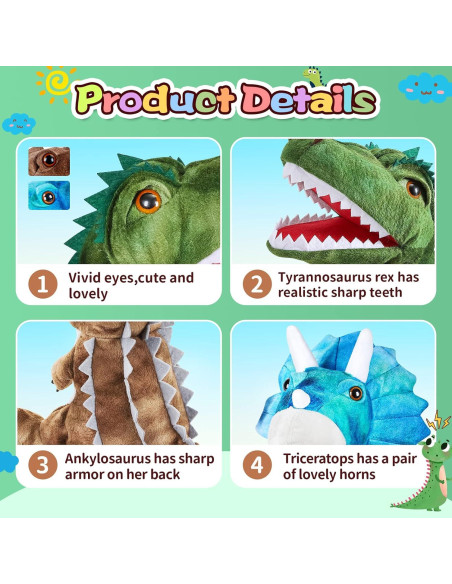 3 Marionetas de Mano de Dinosaurio de Peluche Noetoy 26.67 cm