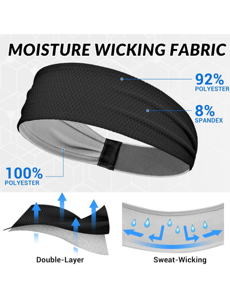 Cinta para la cabeza Sukeen negra antideslizante para sudor