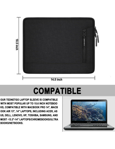 Funda para Laptop 14" TEDNETGO Negra Impermeable y Resistente