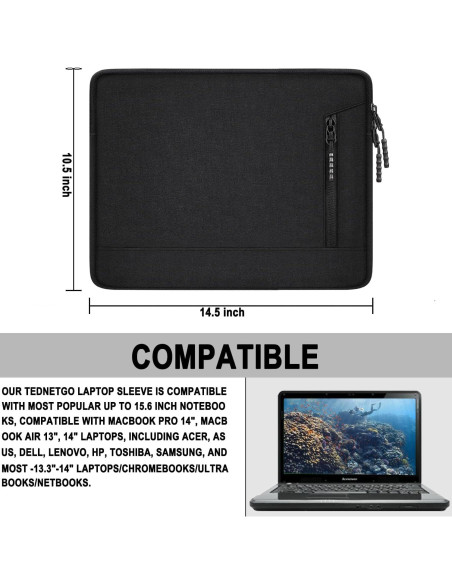 Funda para Laptop 14" TEDNETGO Negra Impermeable y Resistente