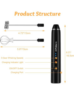 Espumador de Leche Portátil Philorn Recargable USB-C 1200mAh 2