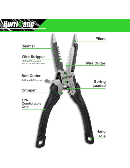 HURRICANE 6-en-1 Desforrador y Crimpador de Cables 8-18 AWG