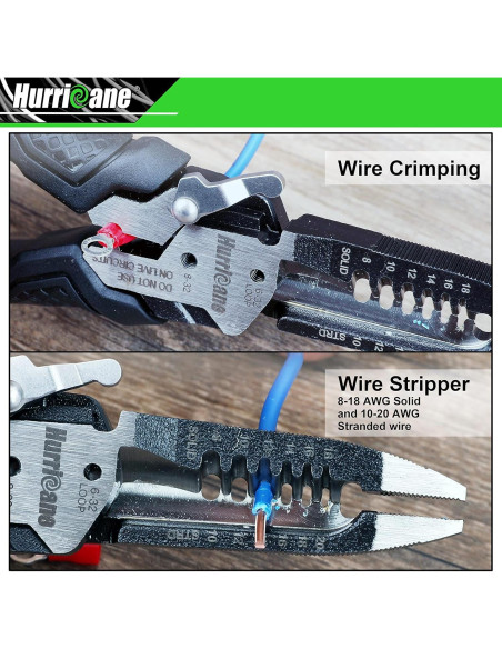 HURRICANE 6-en-1 Desforrador y Crimpador de Cables 8-18 AWG