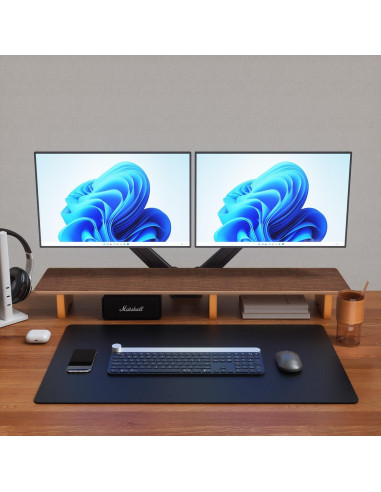 Soporte Elevador Doble para Monitor Aothia de Madera Nogal