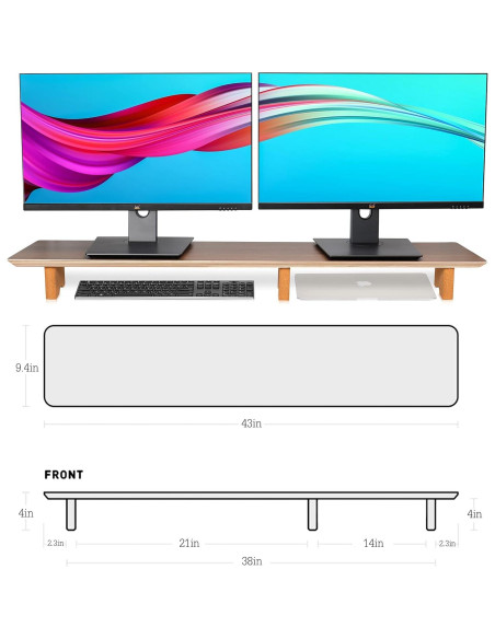 Soporte Elevador Doble para Monitor Aothia de Madera Nogal