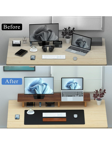 Soporte Elevador Doble para Monitor Aothia de Madera Nogal
