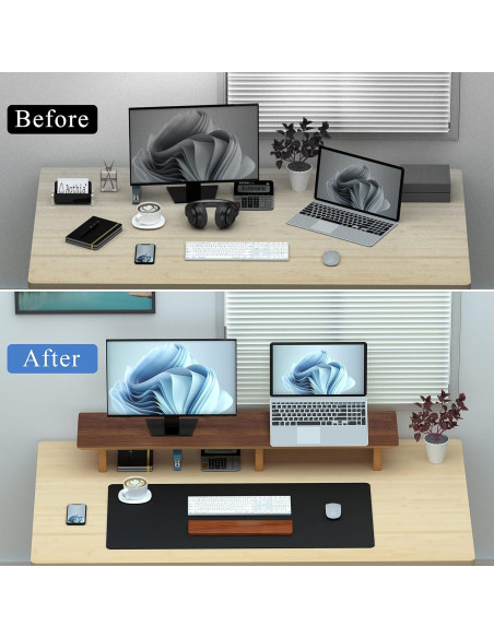 Soporte Elevador Doble para Monitor Aothia de Madera Nogal
