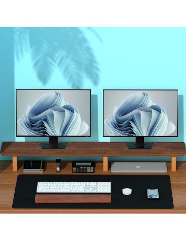 Soporte Elevador Doble para Monitor Aothia de Madera Nogal