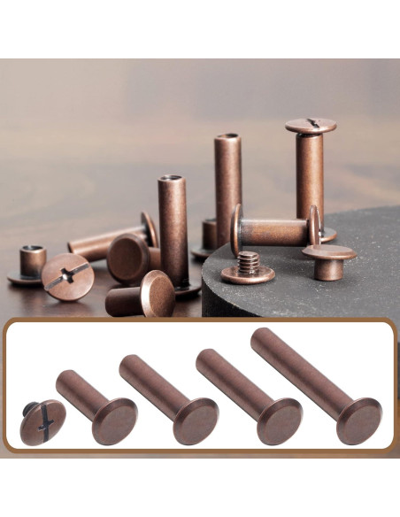 70 Tornillos Chicago Cobre Antiguo M5 para Artesanías de Cuero