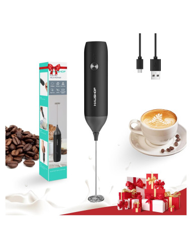 Espumador de Leche Eléctrico HAUSHOF Recargable USB-C Negro