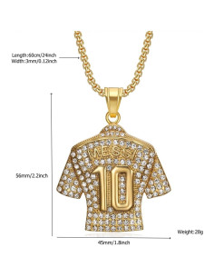 Collar colgante camiseta fútbol número 10 oro con cristales 2