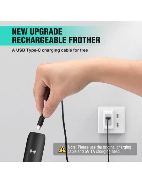Espumador de Leche Eléctrico HAUSHOF Recargable USB-C Negro