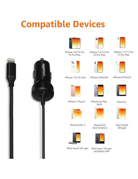 Cargador de coche Amazon Basics Lightning 12W 2.4A Negro