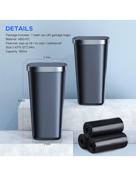 Paquete de 2 Mini Basureros para Auto xuenair 800ml Tapa